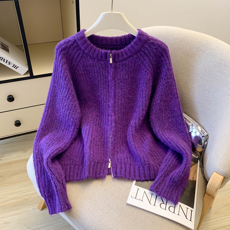 双拉链针织毛衣短款软糯高级感针织外套，女装针织衫/毛衣，衣嘉衣服饰