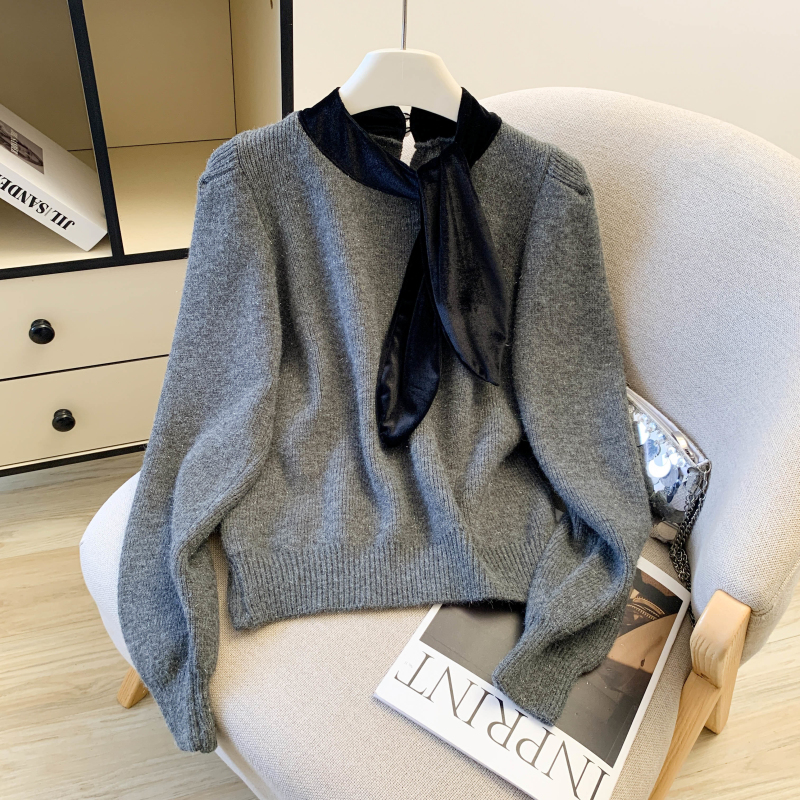 高级感丝绒系带细闪毛衣女秋冬季新款气质温柔软糯上衣，女装针织衫/毛衣，衣嘉衣服饰