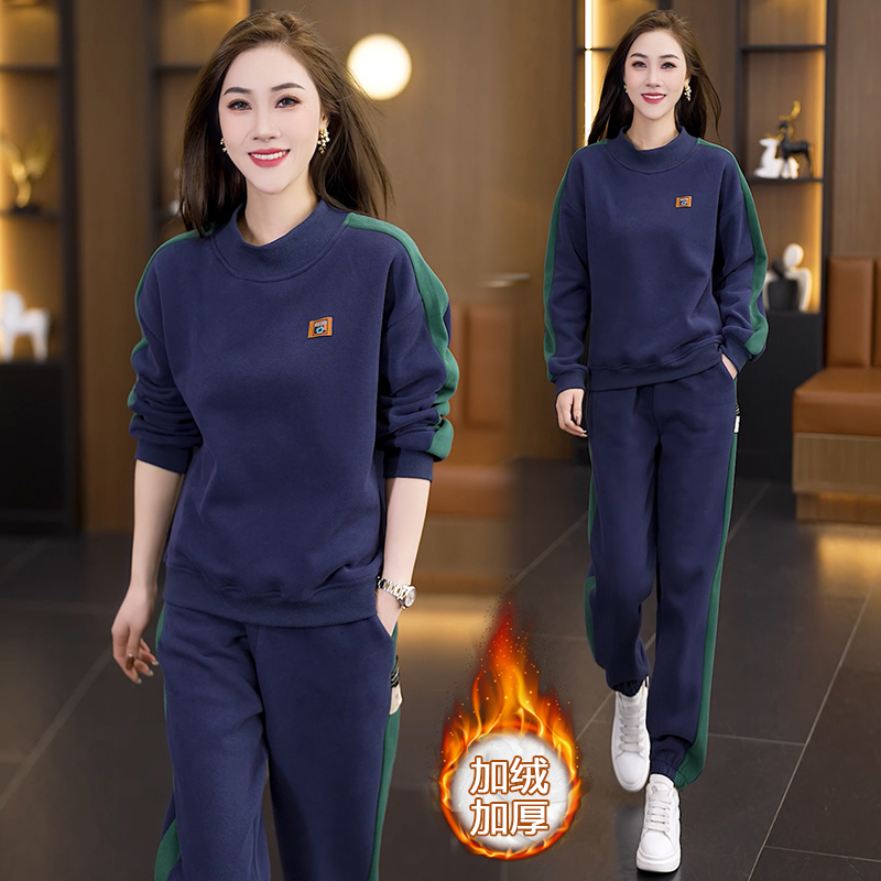 秋冬加绒套装女2025新款运动时尚休闲洋气减龄冬季妈妈卫衣两件套，女装大码女装，衣嘉衣服饰