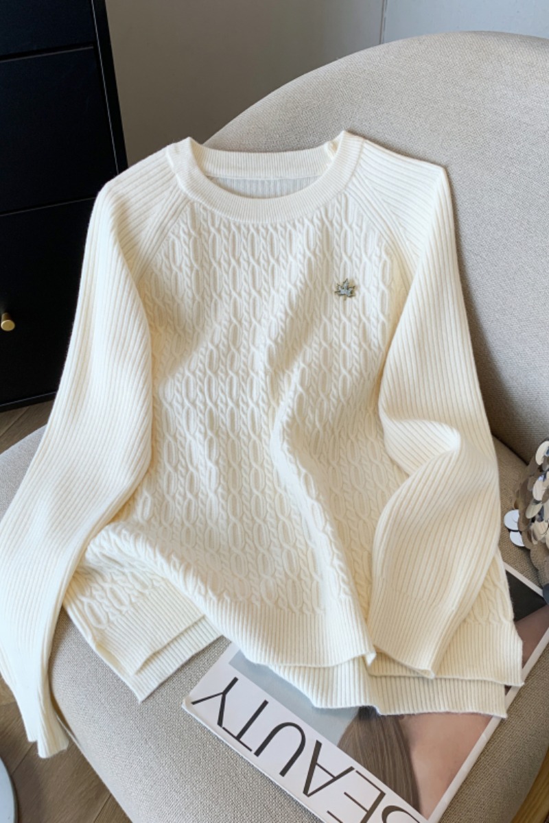 简约时尚百搭圆领套头款式麻花气质纯色套头针织衫女毛衣，女装针织衫/毛衣，衣嘉衣服饰