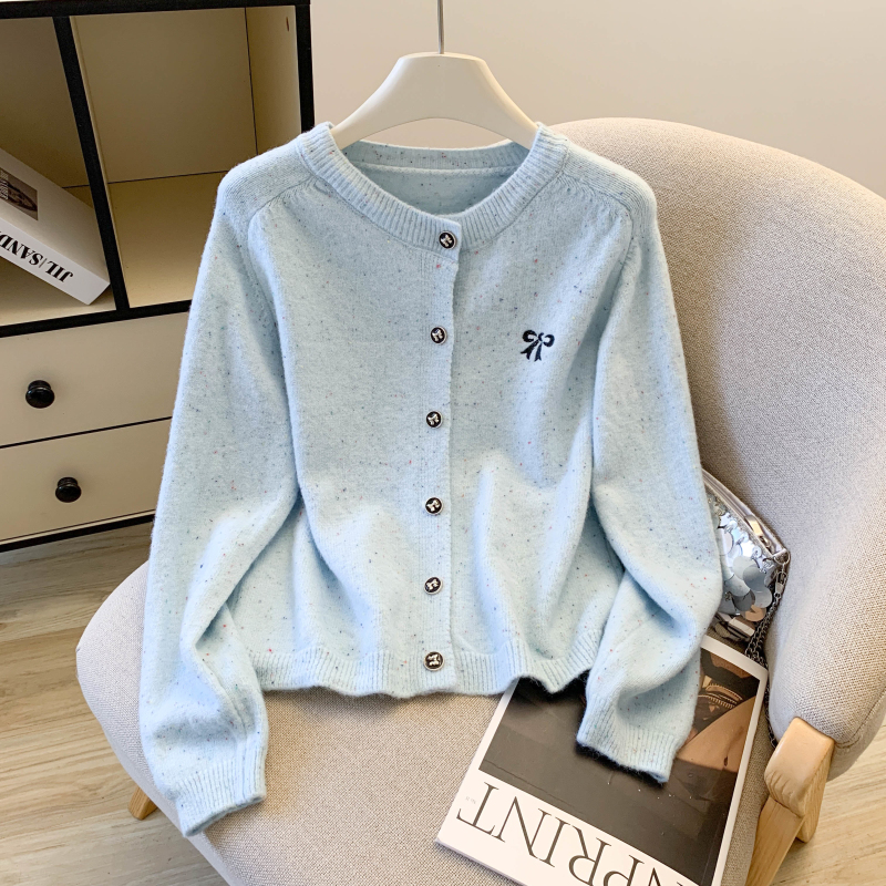 秋冬新款韩版宽松蝴蝶结绣花针织开衫女上衣毛衣外套女，女装针织衫/毛衣，衣嘉衣服饰