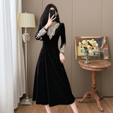 法式高级感亮片丝绒大摆连衣裙，女装连衣裙，衣嘉衣服饰