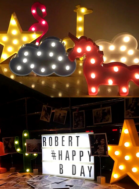 摆拍仙人掌造型云朵壁挂字母装饰