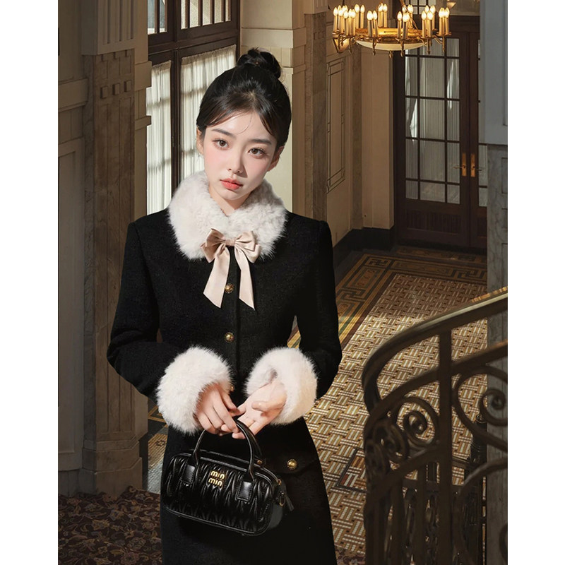 富家千金小香风时尚套装女秋冬加厚毛领外套+高腰半身长裙两件套,女装/女士精品,时尚套装,淘宝优惠券,粉丝福利购,淘宝优惠卷