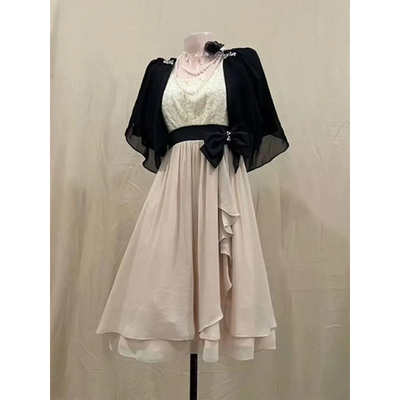 吊带连衣裙子+黑色开衫两件套女