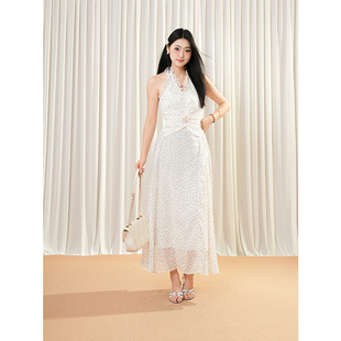 【冷艳繁花】法式高级感气质波点扭结不规则设计中长款连衣裙女夏