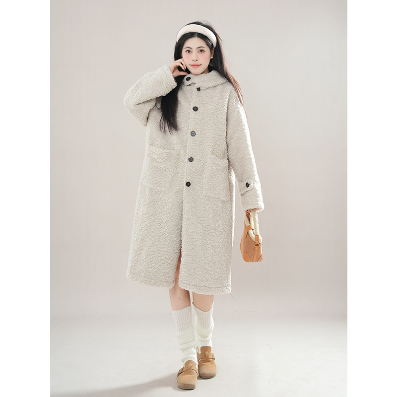 2025新款冬季连帽羊羔毛外套女韩版长款宽松保暖百搭过膝毛毛大衣,女装/女士精品,毛呢外套,淘宝优惠券,粉丝福利购,淘宝优惠卷