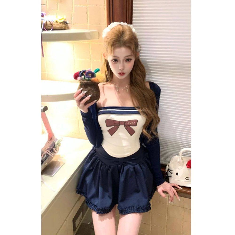 【泰式学妹】春雨辣妹印花弹力显瘦吊带上衣+开衫+蓬蓬半裙套装,女装/女士精品,时尚套装,淘宝优惠券,粉丝福利购,淘宝优惠卷