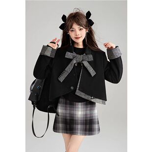 裙 氛围感穿搭两件套装 格雷千金风蝴蝶结系带短款 外套2024秋冬法式