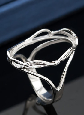 纯银复古定制琥珀活口戒指戒托