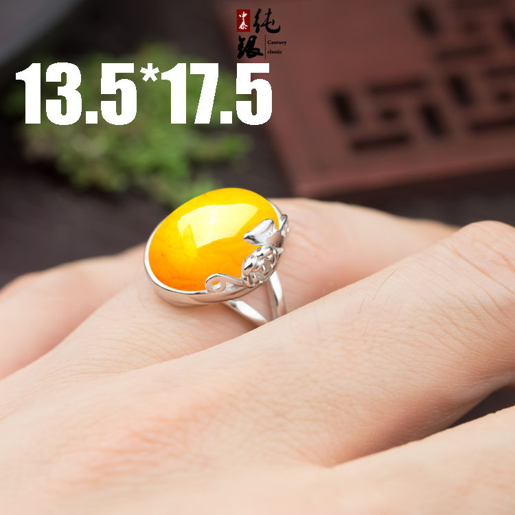 S925纯银戒指空托diy定制镶嵌加工琥珀戒指托女13.5*17.5 13*17