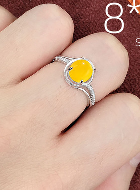 南红秀气风蜜蜡镶嵌戒指托包邮