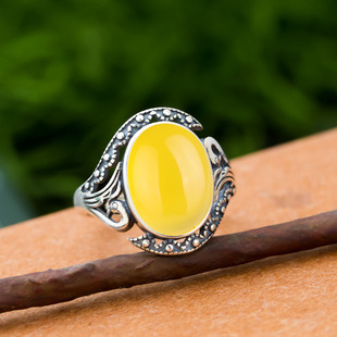 S925纯银空戒指托蜜蜡琥珀女式凤凰镶嵌戒指托复古宫廷活口10*14