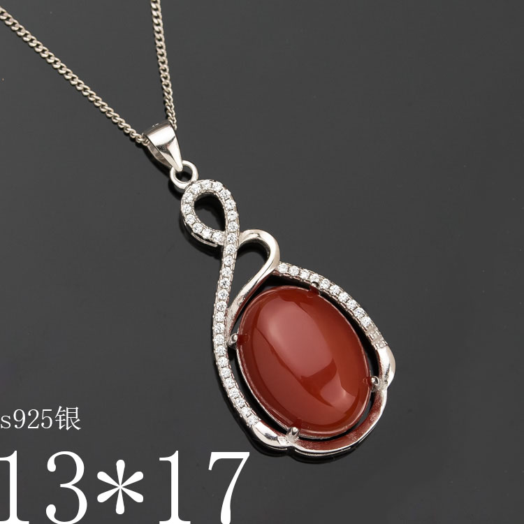 s925纯银吊坠空托镶嵌琥珀蜜蜡绿松宝石银托银饰配件日韩13*17