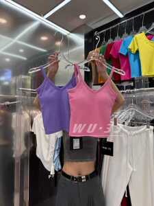 wu33新款韩版美背上衣2024夏纯色带胸垫修身显瘦打底吊带短背心女