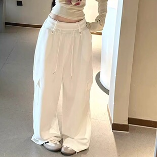 百搭松弛感慵懒风休闲裤 张ROOM春新款 裤 宽松抽绳工装 女 高腰阔腿裤