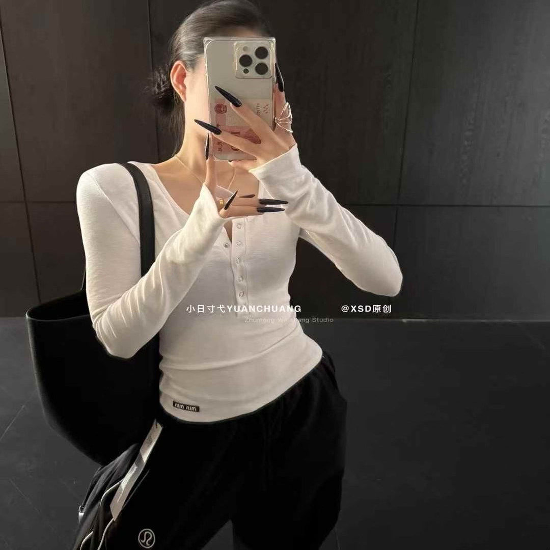 小时代秋季2025新款韩版纯欲风辣妹半开领长袖T恤女垫肩修身上衣,女装/女士精品,毛针织衫,淘宝优惠券,粉丝福利购,淘宝优惠卷