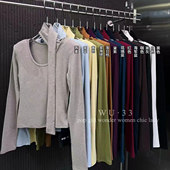 韩版 纯欲飘带长袖 修身 WU33秋冬2025新款 显瘦羊绒磨毛打底衫 上衣女