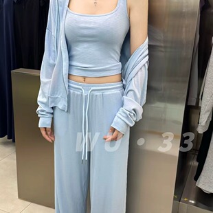 百搭吊带背心 韩版 新款 三件套潮 开衫 高腰显瘦休闲裤 长袖 WU33夏季