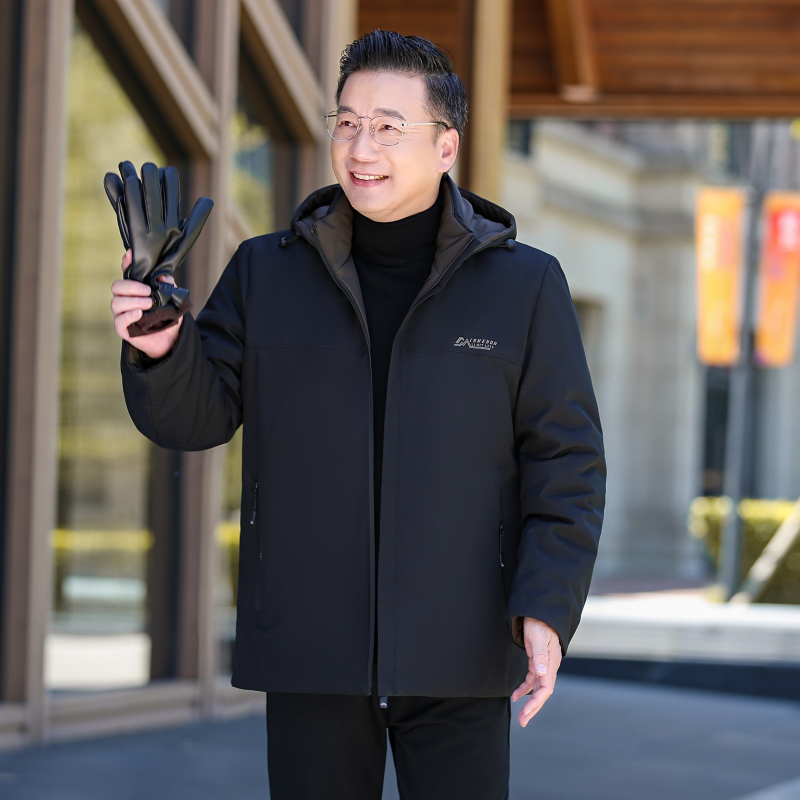 爸爸保暖冬装送棉手套加绒加厚