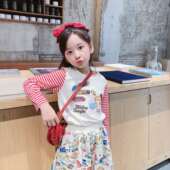 女童春秋甜美公主印花条纹长袖 现货 T恤 同款 Shirley temple