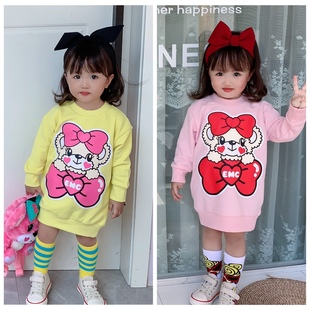 现货 earthmagic em 儿童春秋卡通蝴蝶结小熊宽松长袖卫衣女童装