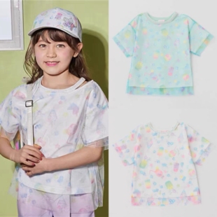 mezzopiano日本钢琴家同款女童装MP甜品网纱T恤短袖透气甜美夏装