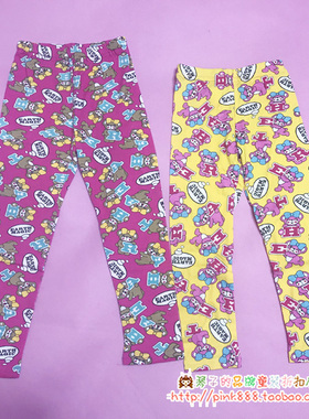 日本潮牌原单 EM 熊头 儿童满印小熊字母印花打底裤长裤