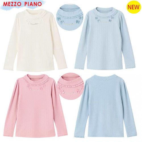 mezzo piano mp钢琴家儿童女童装长袖刺绣蝴蝶结t恤打底衫女儿服