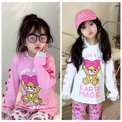 蝴蝶结长袖女童装T恤日系甜美