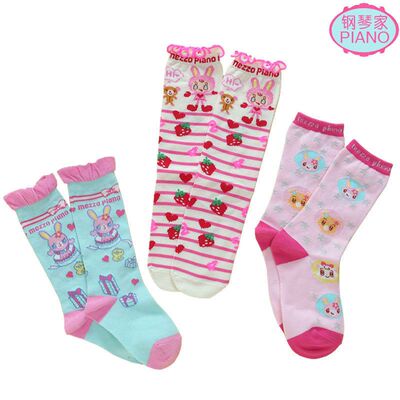 钢琴家袜子日系卡通可爱mp甜心小兔草莓刺绣长筒袜花边公主袜