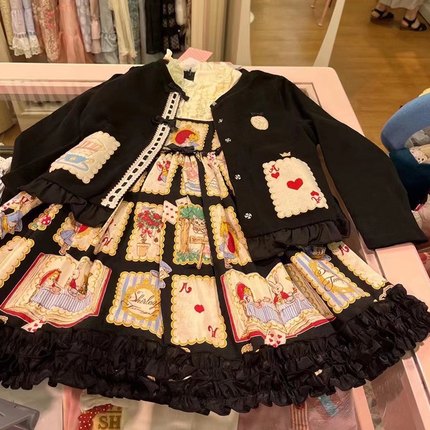 现货 shirly temple 秀兰邓波童装ST刺绣扑克纯棉女童连衣裙+开衫