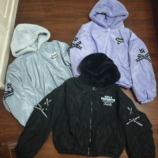 出口日本原单日单女童冬季加绒两面穿保暖棉服棉衣外套儿童装日系