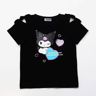 日系卡通SANRIO库洛米夏三丽鸥女童亮片可变短袖T恤可爱休闲童装