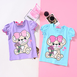 现货 earthmagic em 同款 女童儿童卡通捧花小熊头短袖t