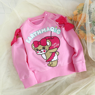 日系潮牌earthmagic em 儿童女童装苹果小熊蝴蝶结露肩长袖卫衣