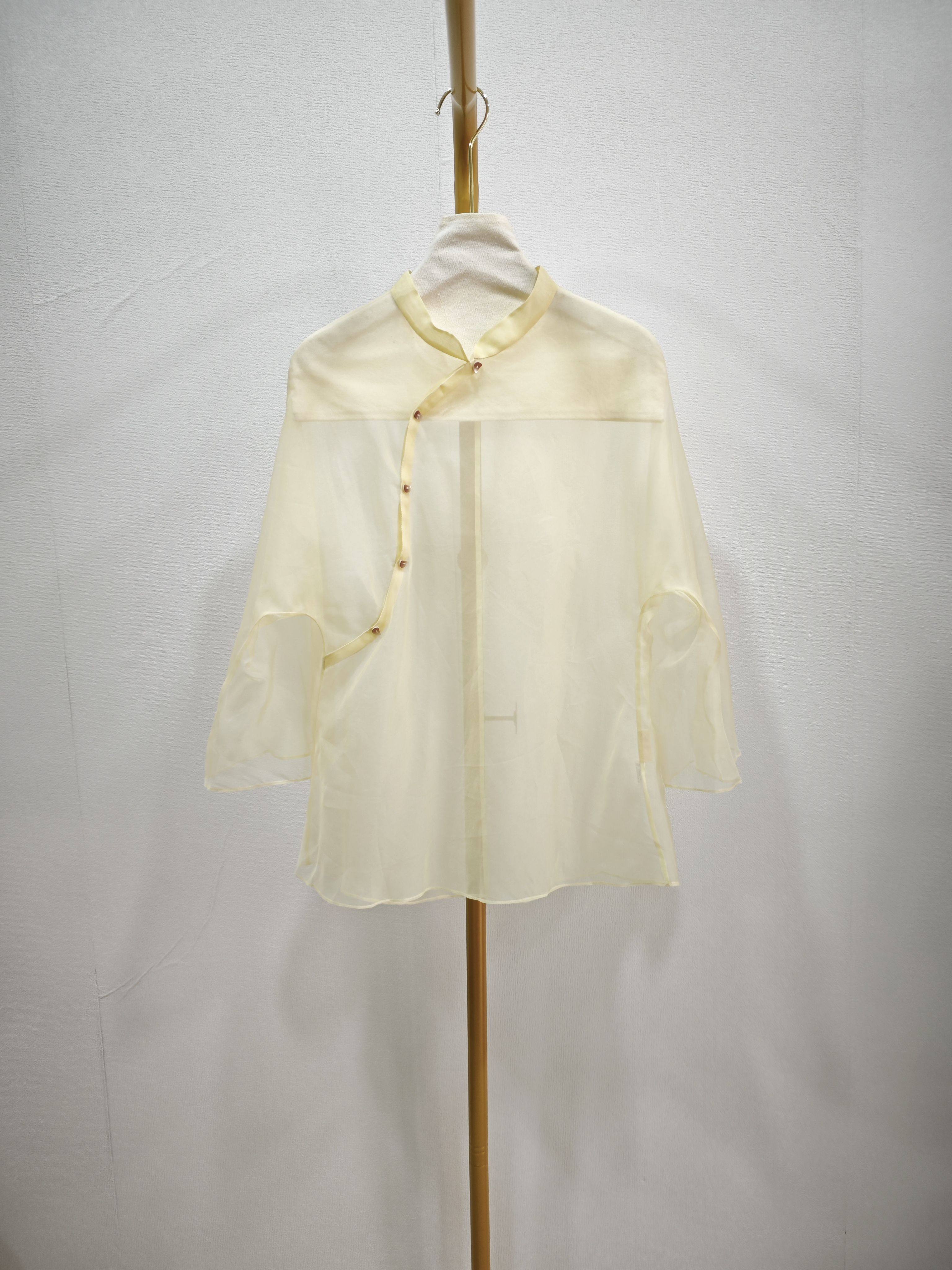 100％桑蚕丝新中式国风生姜复古上衣女新款高端茶服禅服透视外套