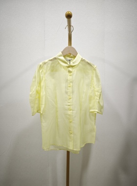 孤~清wamber撤柜透视铜氨衬衫花瓣领泡泡袖显瘦百搭上衣