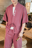 夏季短袖套装男风棉麻亚麻t恤潮休闲两件套道袍风衣TZ05/P100，男装休闲套装，钱塘713