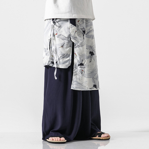 大码汉服拖地阔腿裤风宋裤仙气宽松仙鹤直筒长裤飘带 K71/P85图片