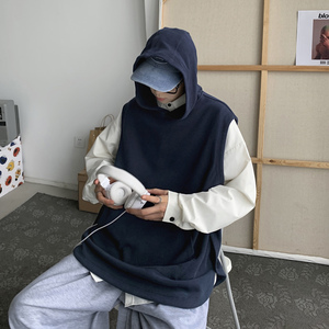 加厚中性毛线马甲无袖背心休闲开衩情侣针织衫上衣外套 H204/图片