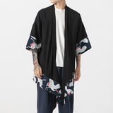 风中长款棉麻风衣汉服道袍仙鹤日系大码披风F10/P65，男装民族服装，钱塘713