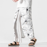 大码宽松休闲风仙鹤古风汉服仙气情侣棉麻哈伦阔腿裤K88/P70，男装休闲裤，钱塘713