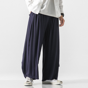 20夏季风禅茶服棉麻阔腿双层古风汉服盘扣休闲裙裤 K77/P100图片