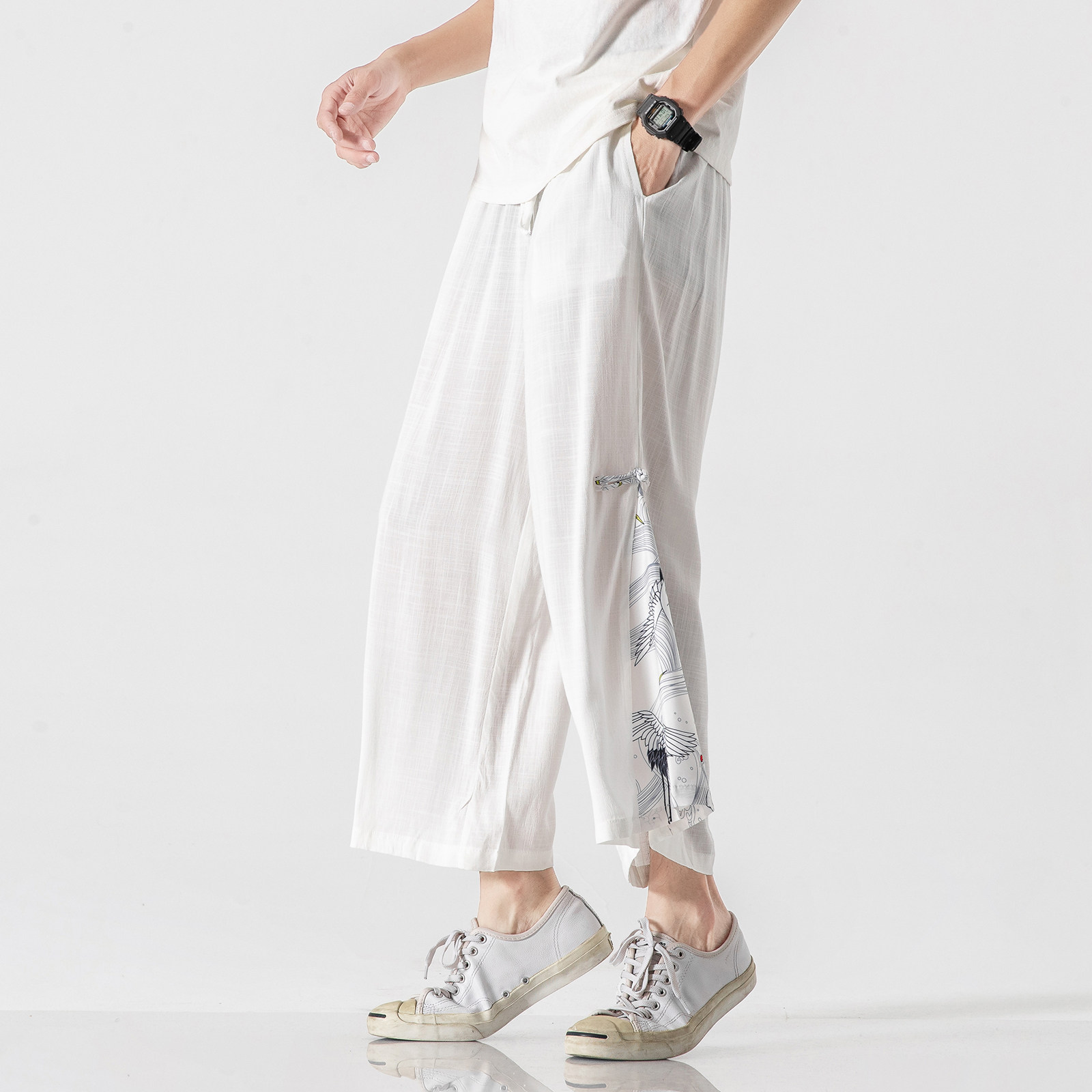 20秋装大码风汉服宋裤仙鹤古风坠感休闲哈伦裤情侣k110/P70,男装休闲裤,钱塘713