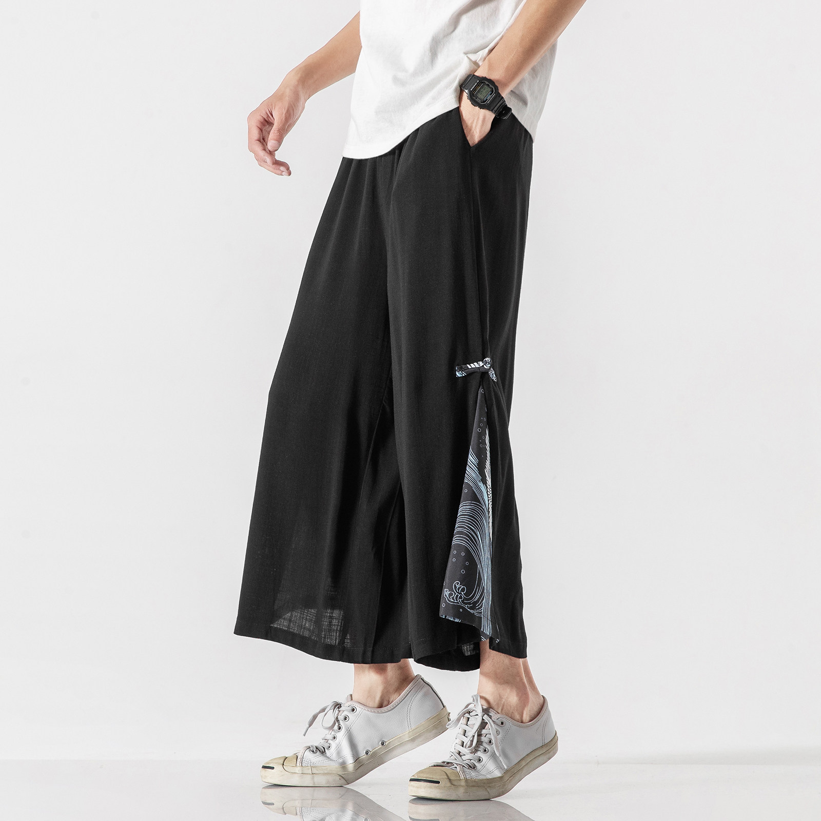 20秋装大码风汉服宋裤仙鹤古风坠感休闲哈伦裤情侣k110/P70,男装休闲裤,钱塘713