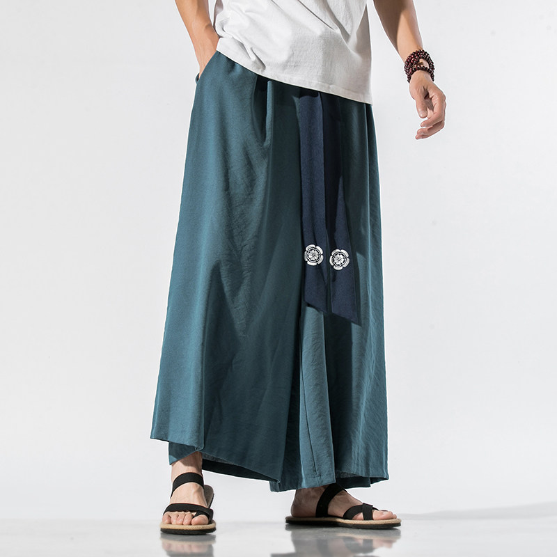 大码风棉麻休闲宽松阔腿九分长裤汉服哈伦裤唐装宋裤K90/P85,男装民族服装,钱塘713