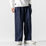 20春夏大码风宽松直筒休闲阔腿裤汉服古风亚麻棉麻裤K79/P75，男装休闲裤，钱塘713