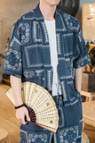 2023夏大码拼接道袍风汉服棉麻落肩五分袖开衫T恤F03/P45，男装风衣，钱塘713