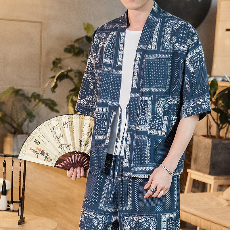 2023夏大码拼接道袍风汉服棉麻落肩五分袖开衫T恤 F03/P45图片
